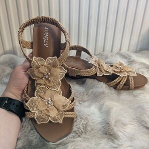 Tan flower sandals
